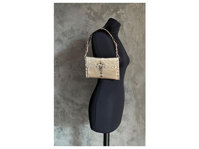 Borsa Prada in raso con borchie taupe - vista 15