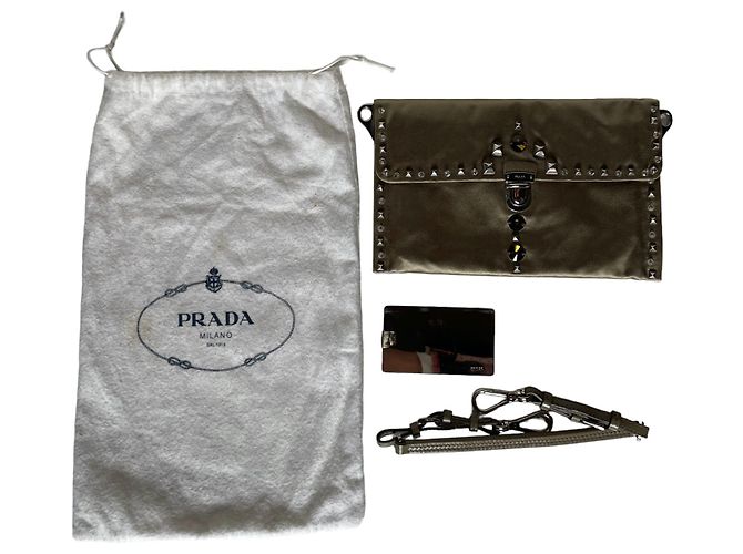 Borsa Prada in raso con borchie taupe - vista 3