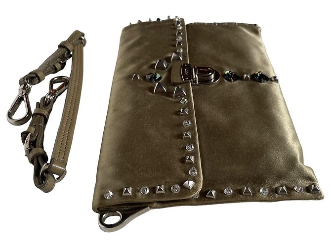 Borsa Prada in raso con borchie taupe - vista 6