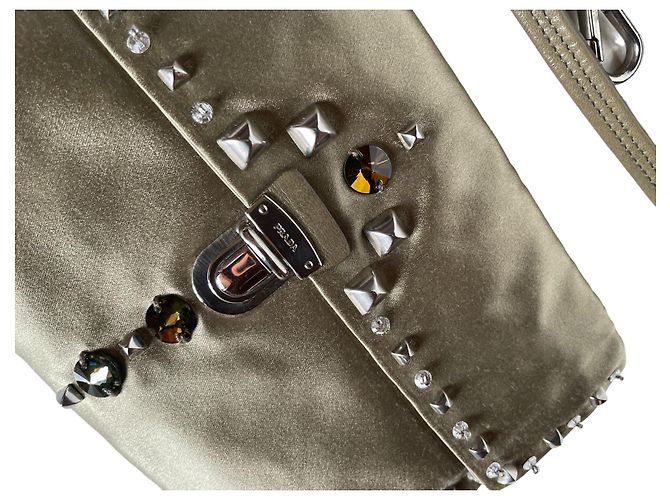 Borsa Prada in raso con borchie taupe - vista 7