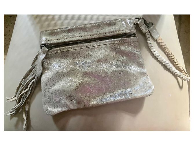 Set Aridza Bross Borsa a Tracolla e Pochette in Pelle Argento - vista 7