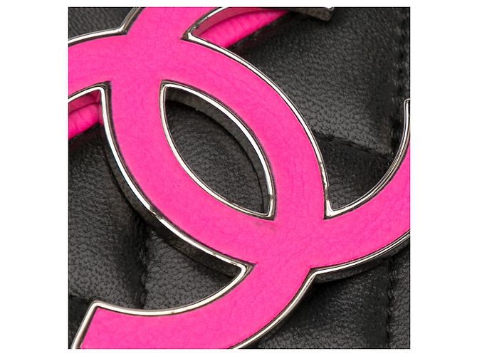 Chanel Divine Flap, große Lammledertasche, Schwarz Pink - Ansicht 10