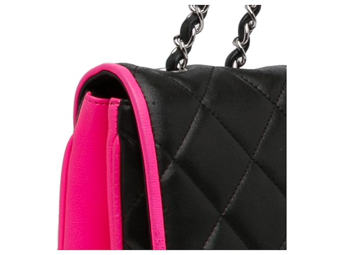 Chanel Divine Flap, große Lammledertasche, Schwarz Pink - Ansicht 13