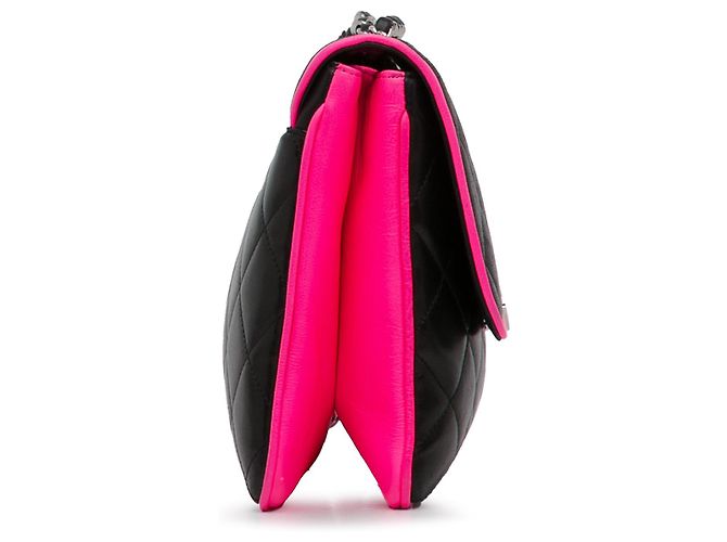 Chanel Divine Flap, große Lammledertasche, Schwarz Pink - Ansicht 3