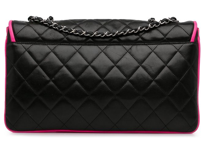 Chanel Divine Flap, große Lammledertasche, Schwarz Pink - Ansicht 4