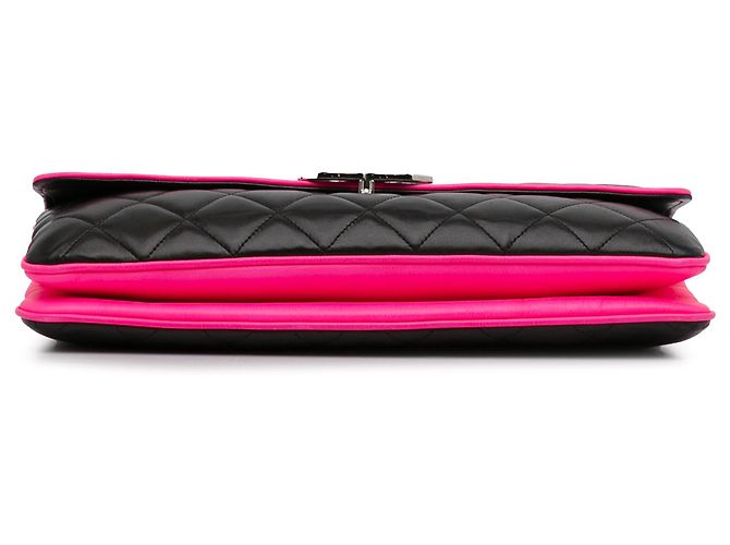 Chanel Divine Flap, große Lammledertasche, Schwarz Pink - Ansicht 5