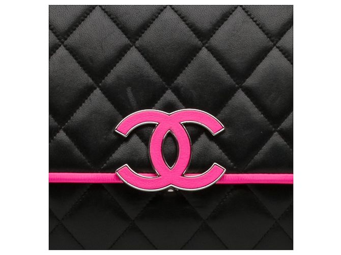 Chanel Divine Flap, große Lammledertasche, Schwarz Pink - Ansicht 9