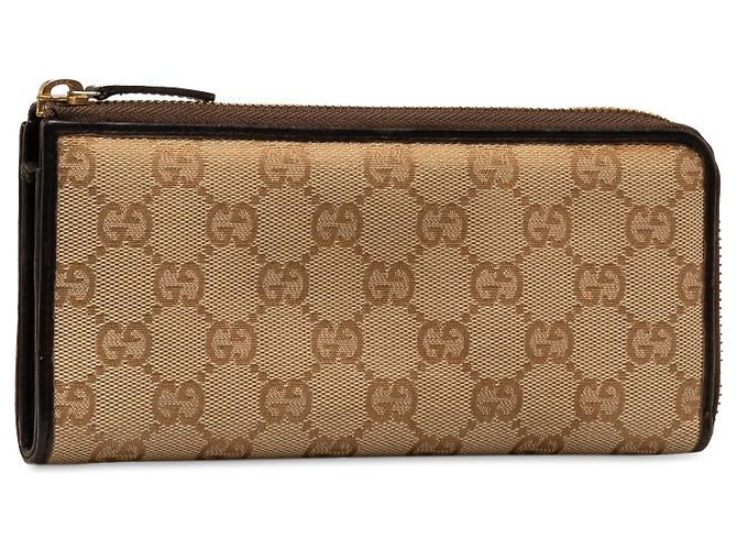 Cartera Larga De Lona Con GG En Marrón Gucci Castaño Beige Marrón oscuro - vista 2