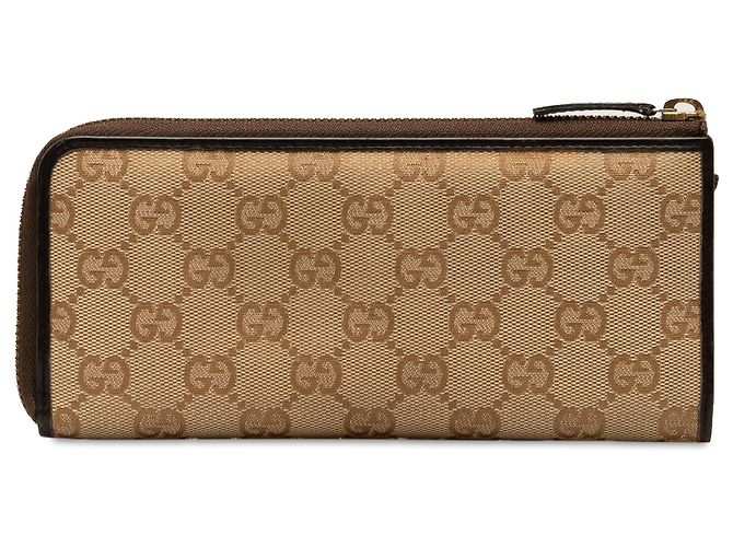 Cartera Larga De Lona Con GG En Marrón Gucci Castaño Beige Marrón oscuro - vista 3