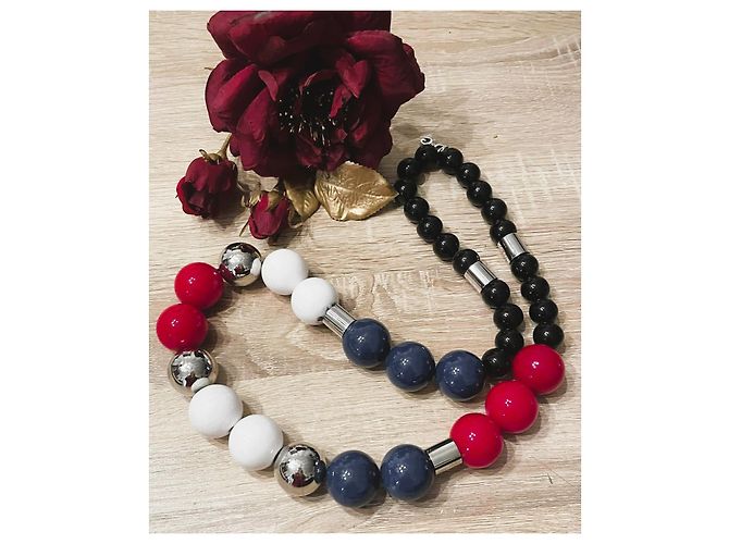 Importante collana DOLCE & GABBANA acciaio e ceramica boule colorate Multicolore - vista 9