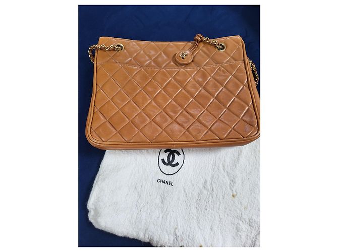 Borsa Chanel in pelle d'agnello marrone chiaro oro - vista 3