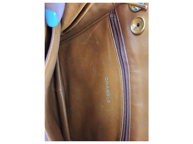 Borsa Chanel in pelle d'agnello marrone chiaro oro - vista 5