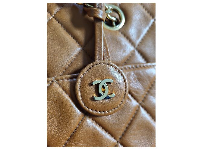 Borsa Chanel in pelle d'agnello marrone chiaro oro - vista 8