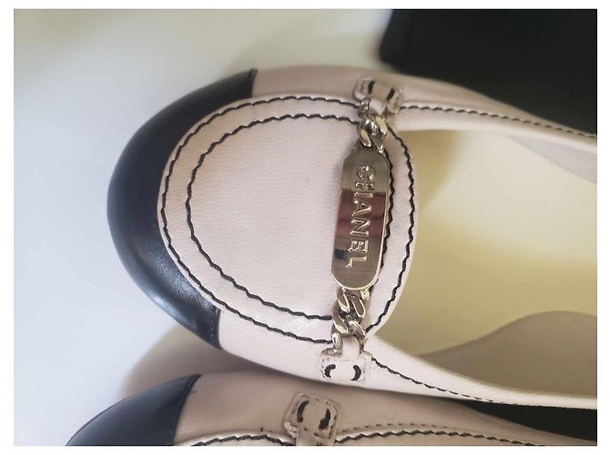 Ballerine Chanel bicolore in pelle beige - vista 2