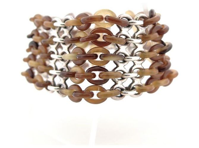 Hermès BRACCIALE HERMES LINK 17.5 cm argento 925 E CINTURINO IN CORNO DI BUFALO - vista 2