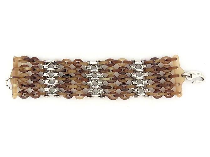 Hermès BRACCIALE HERMES LINK 17.5 cm argento 925 E CINTURINO IN CORNO DI BUFALO - vista 4