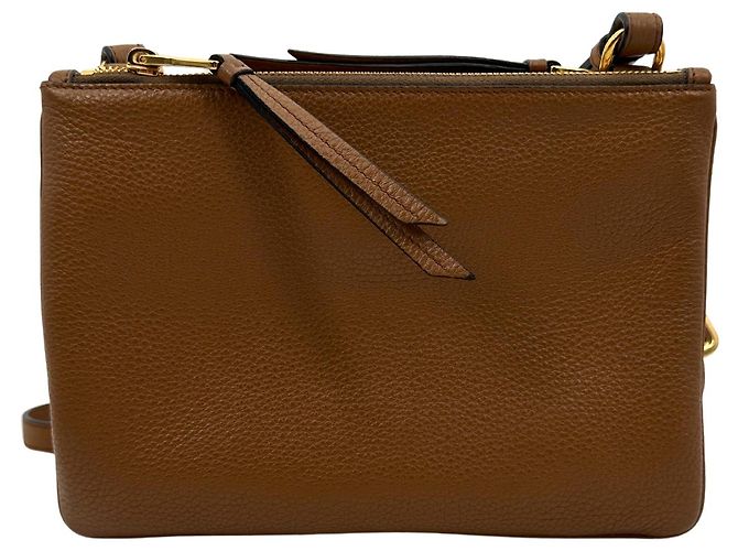 Borsa a tracolla in pelle marrone Prada Vitello Phenix Cannella - vista 3