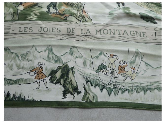 sciarpa Hermès del 1959 "le gioie della montagna" con scatola e sovrascatola Verde - vista 10