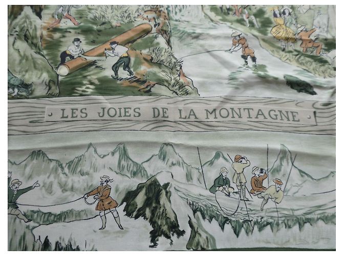 sciarpa Hermès del 1959 "le gioie della montagna" con scatola e sovrascatola Verde - vista 3