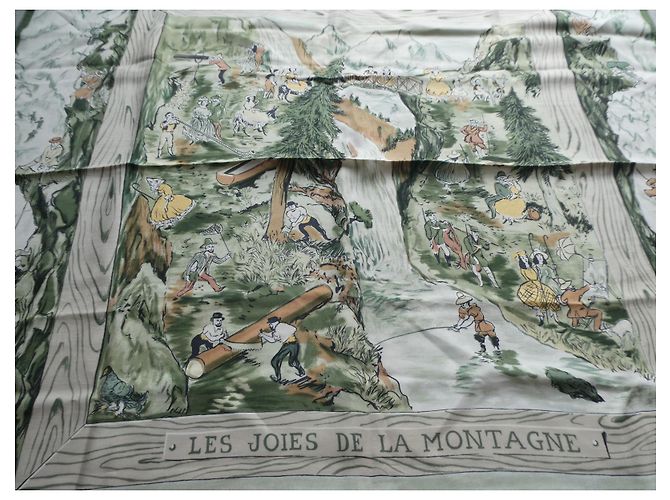 sciarpa Hermès del 1959 "le gioie della montagna" con scatola e sovrascatola Verde - vista 4