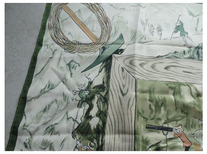 sciarpa Hermès del 1959 "le gioie della montagna" con scatola e sovrascatola Verde - vista 5