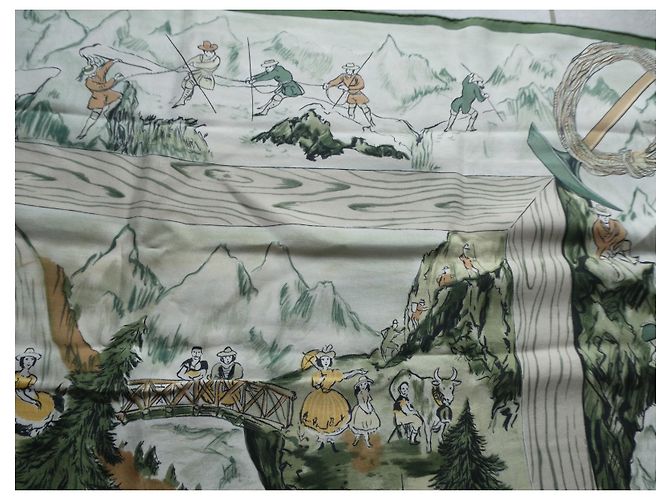 sciarpa Hermès del 1959 "le gioie della montagna" con scatola e sovrascatola Verde - vista 7