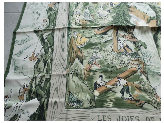 sciarpa Hermès del 1959 "le gioie della montagna" con scatola e sovrascatola Verde - vista 8