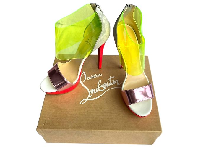Sandali con plateau Dufoura Christian Louboutin multicolore pelle Rosa Rosso Verde Grigio Metallico - vista 3