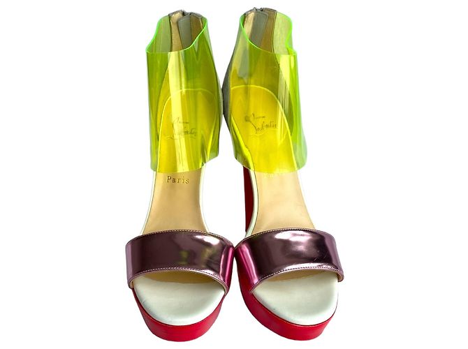 Sandali con plateau Dufoura Christian Louboutin multicolore pelle Rosa Rosso Verde Grigio Metallico - vista 4