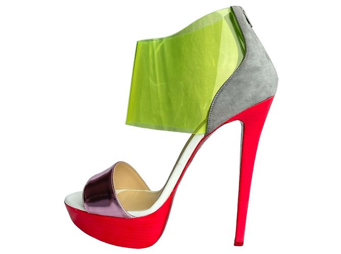 Sandali con plateau Dufoura Christian Louboutin multicolore pelle Rosa Rosso Verde Grigio Metallico - vista 7