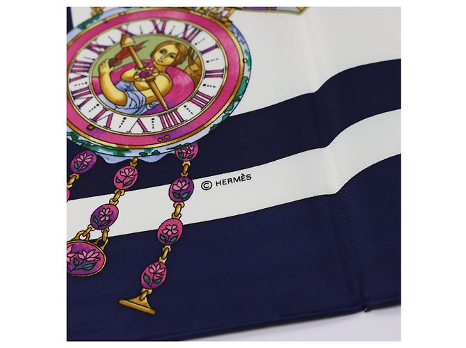 Garden Hermès Sciarpa di seta Hermes "Parmi les fleurs je compte les heures" Blu - vista 2
