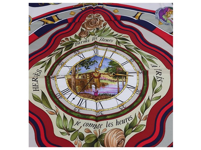 Garden Hermès Sciarpa di seta Hermes "Parmi les fleurs je compte les heures" Blu - vista 3