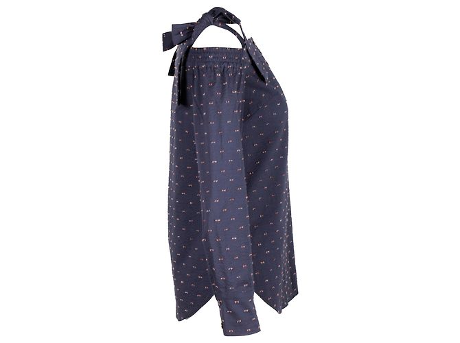Autre Marque Top Saloni Texture spalla scoperta in cotone Blu - vista 2