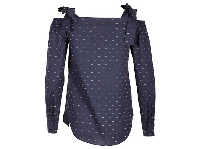 Autre Marque Top Saloni Texture spalla scoperta in cotone Blu - vista 3