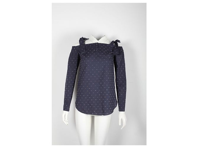 Autre Marque Top Saloni Texture spalla scoperta in cotone Blu - vista 6