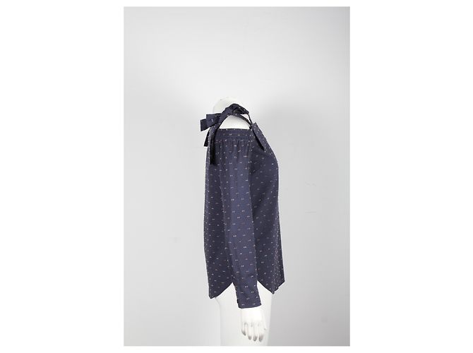 Autre Marque Top Saloni Texture spalla scoperta in cotone Blu - vista 7