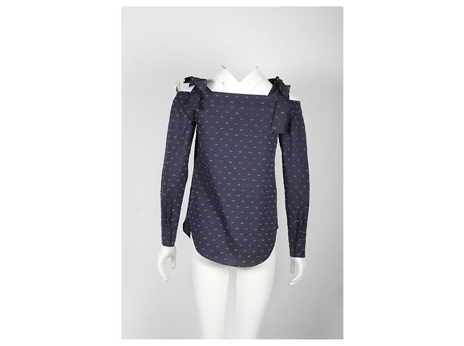 Autre Marque Top Saloni Texture spalla scoperta in cotone Blu - vista 8