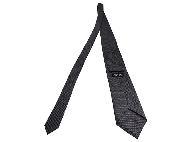 Cravatta Tom Ford micro pois in cotone di seta grigio - vista 5