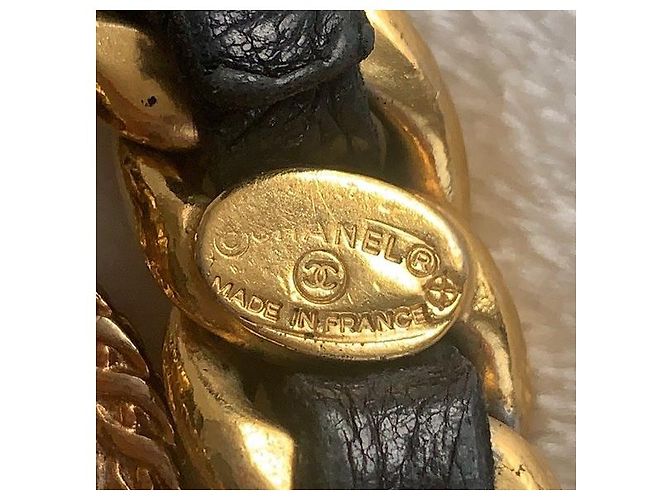 CHANEL Vintage Chunky Doppelkette aus Lammleder mit Medaillon Schwarz Golden - Ansicht 12