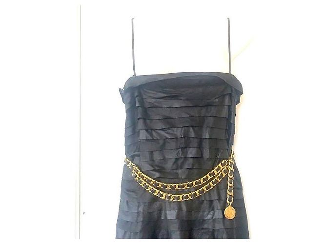 CHANEL Vintage Chunky Doppelkette aus Lammleder mit Medaillon Schwarz Golden - Ansicht 16