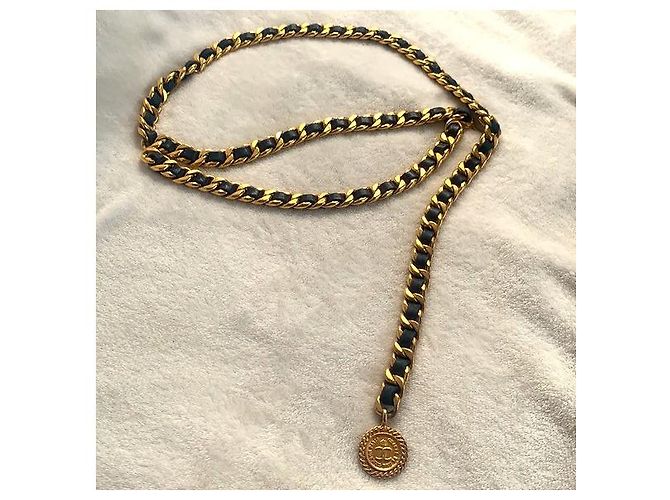CHANEL Vintage Chunky Doppelkette aus Lammleder mit Medaillon Schwarz Golden - Ansicht 9