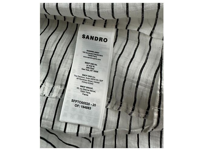 Sandro Leinen Crop Top mit Rüschen weiß schwarz gestreift - Ansicht 7