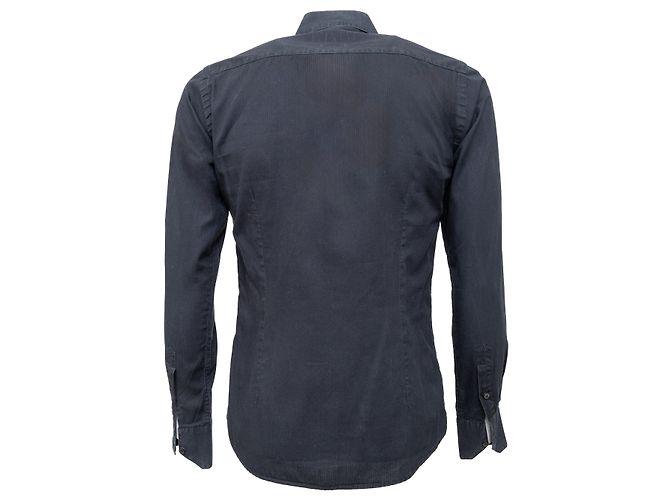 Camicia Balmain nera in cotone con effetto twill a righe Nero - vista 2