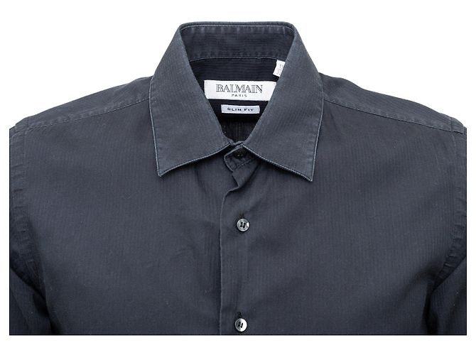 Camicia Balmain nera in cotone con effetto twill a righe Nero - vista 3