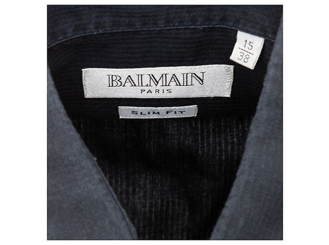 Camicia Balmain nera in cotone con effetto twill a righe Nero - vista 6