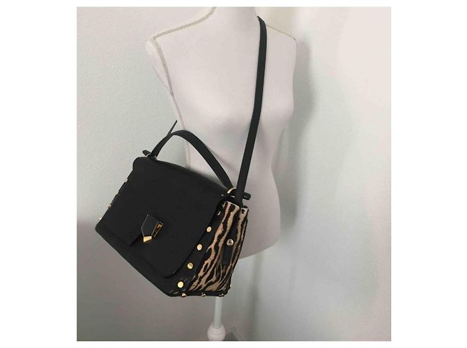 Bellissima borsa Lockett di Jimmy Choo, modello grande, nera e leopardata. Nero Stampa leopardo Gold hardware - vista 10