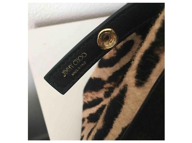 Bellissima borsa Lockett di Jimmy Choo, modello grande, nera e leopardata. Nero Stampa leopardo Gold hardware - vista 17