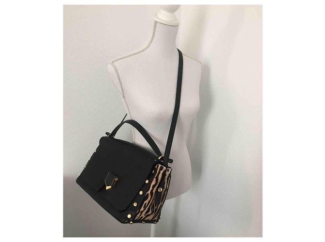 Bellissima borsa Lockett di Jimmy Choo, modello grande, nera e leopardata. Nero Stampa leopardo Gold hardware - vista 9