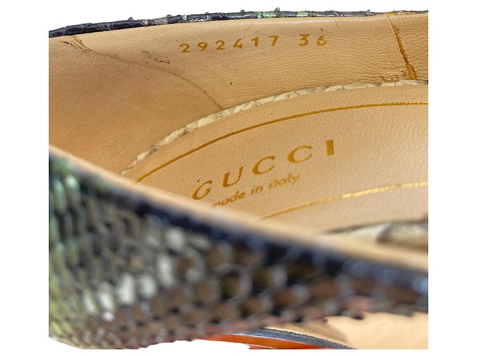 Gucci Python Leder Peep Toe Pumps Gold Spiegel Absatz Schwarz Golden Bronze Dunkelgrün - Ansicht 11