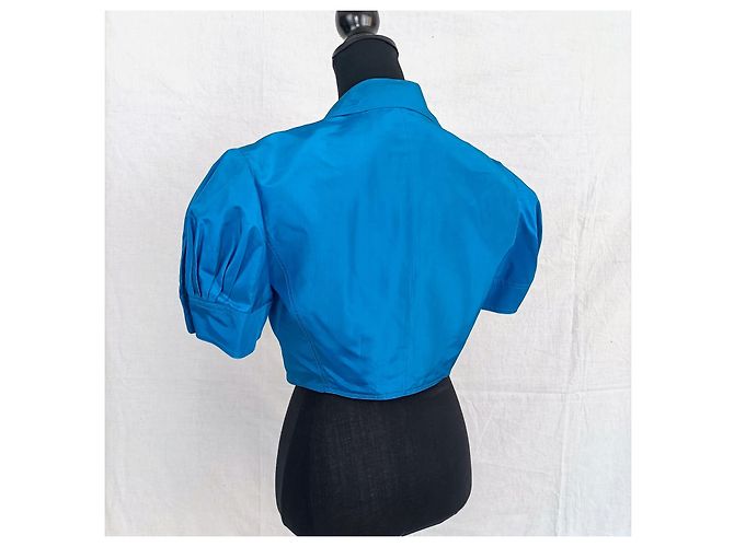 Yves Saint Laurent Chaqueta corta de seda azul de YSL. Turquesa - vista 2